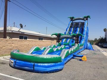 Blue And Green Inflatable Double Slip And Slide With Pool 30 Foott Tall For Park