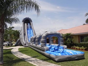 Blue And Green Inflatable Double Slip And Slide With Pool 30 Foott Tall For Park