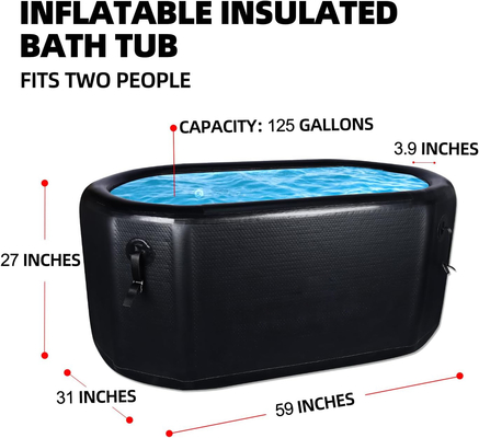 Freestanding Soaking Tub Oval Black Inflatable Cold Tub Inflatable Hot Tub Spa With Insulated Lid Anti-Slid Bottom
