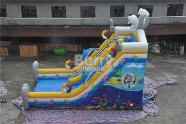 QiQi elephant single lane Blow Up Slide with digital printing , commercial dry slide