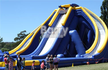 Logo Printed Giant Inflatable Slide , Hippo Three Lanes Inflatable Water Slide