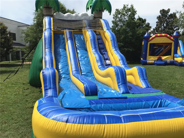 Commercial Tropical Inflatable Large Water Slides Double  With Pool
