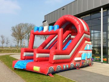 Firetruck Theme Durable Outdoor Giant Bouncy Slide With Plato PVC Tarpaulin