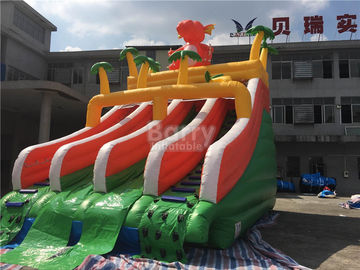 PVC Dinosaur Double Inflatable Water Slide For Pool With Landing Bed