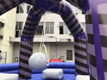 Last Man Standing Inflatable Interactive Games , Purple Outdoor Playground Equipment Wrecking Ball Game